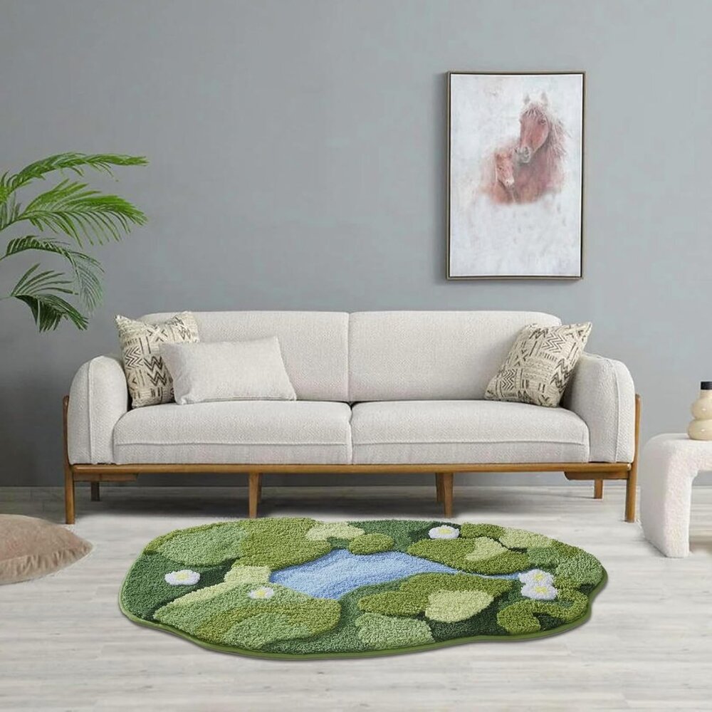 24" X 43" 3d Green Floral Area Bathroom Rug Non Slip Water Absorbent Bath Mat - Picture 3 of 9